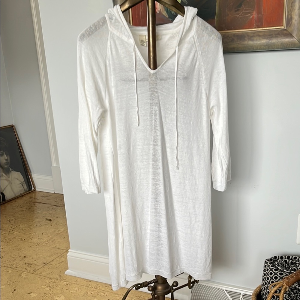 DKNY Linen Hooded Beach Coverup Bright White Lightweight Knit Small
